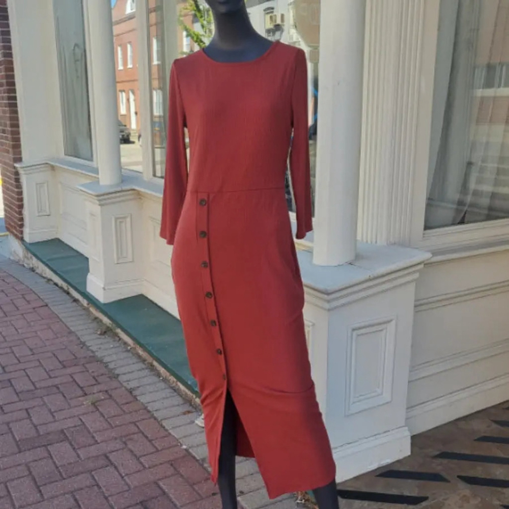 Burnt orange Midi Button Dress